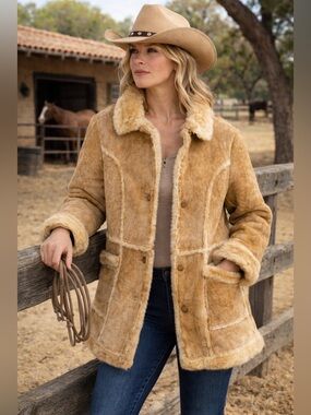 Gino Leather / Genuine Sheepskin Shearling Vintage Coat Jacket Women’s Size 16
